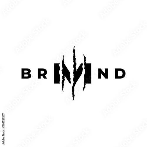 Letter M Torn by Beast Claws Logo Design. Vertical Claw Marks Torn Letter M Logo Design.