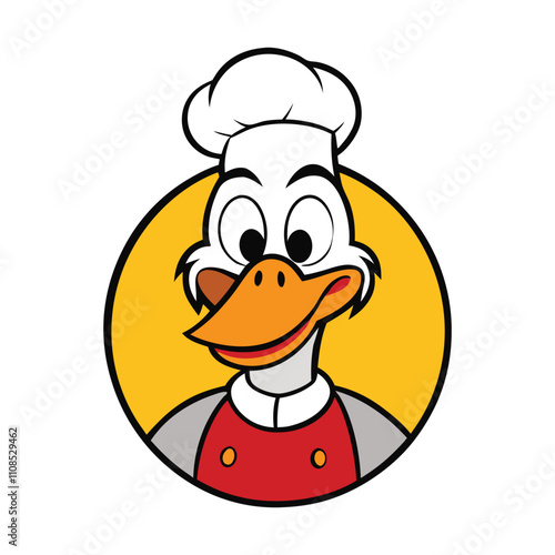 A cheerful duck mascot wearing a chef's hat and apron, holding a spatula and smiling warmly. The logo exudes friendliness, great food, and family-friendly vibes.