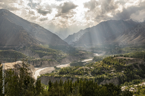 View of the Hunza Valley from the Eagle's Nest, Karimabad, Hunza, Gilgit-Baltistan, Pakistan photo