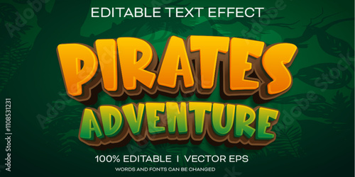 pirates adventure vector 3d text effect with modern style design