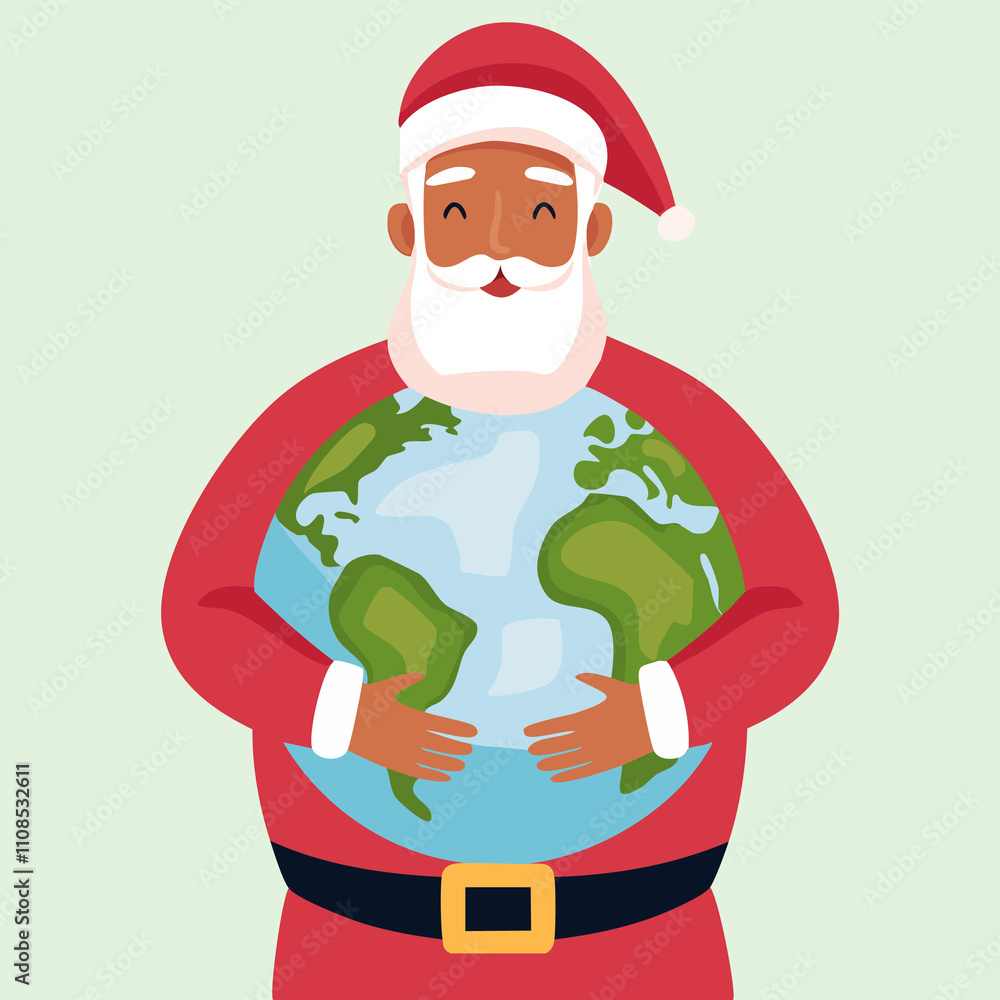 Santa hugging a globe, spreading a heartfelt message to love and protect Mother Earth this Christmas by adopting sustainable practices and caring for the environment Santa hugging a globe, spreading a heartfelt message to love and protect Mother Earth this Christmas by adopting sustainable practices and caring for the environment