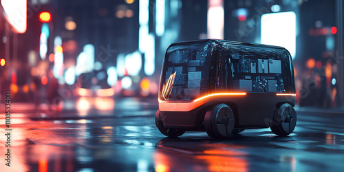 Autonomous Electric Vehicle in Futuristic Urban Setting photo