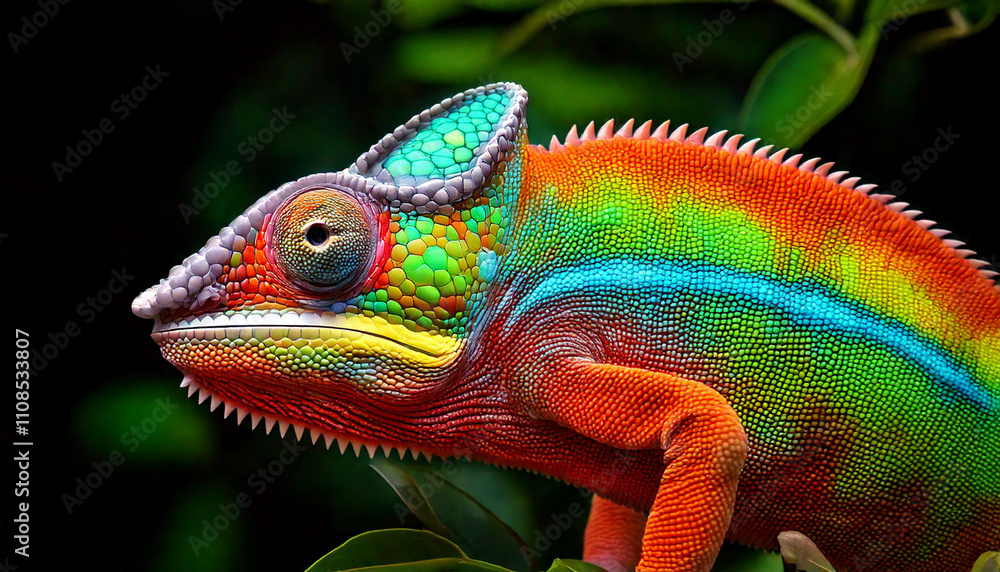 Fototapeta premium Vibrant Photorealistic Chameleon with Colorful Scales