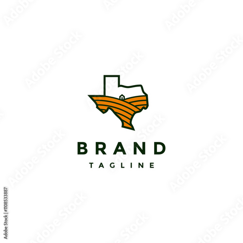 Farming Inside Texas Country Map Logo Design. Texas State Map With Farming Fields Inside Logo Design.