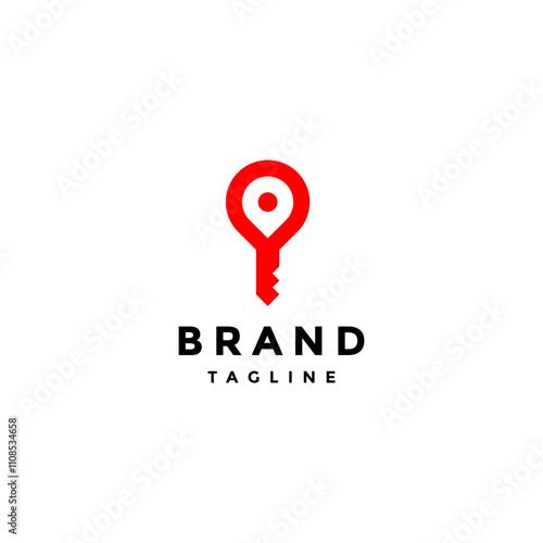 Simple Key Finder Logo Icon Design. Red Pin Icon With Key Point Tip Logo Design.