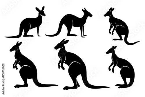 kangaroo silhouette vector illustration, silhouette vector of kangaroo set icon photo