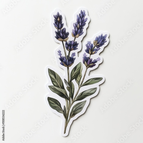 Vintage scrapbook style collage paper sticker cutout of a lavender stem on white background