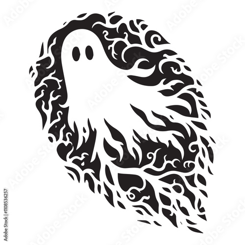 Ghost silhouette Halloween spooky flying mysterious phantoms, ghosted night shadows. Scary ghosts flat vector illustrations