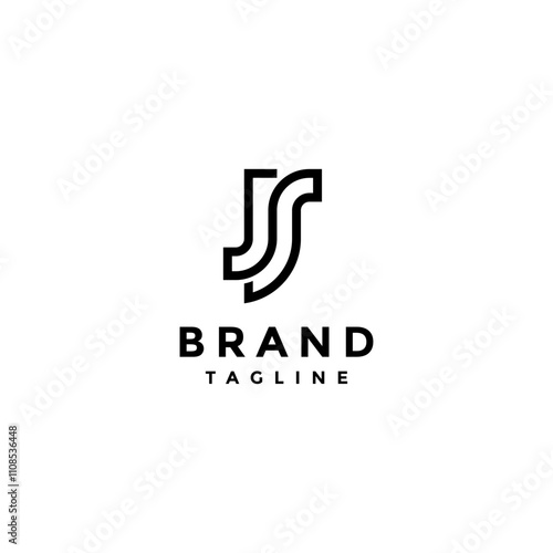 Initial JS Letter Looping Line Logo Design. One Continuous Line Forms Initials J and S Logo Design.