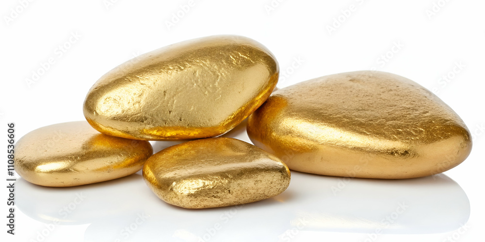 Obraz premium set of golden stones and golden.Luxurious Set of Golden Stones with Shimmering Metallic Textures Isolated on White Background