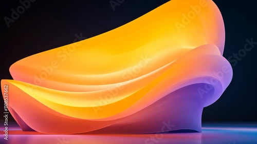 Glowing orange abstract form with smooth gradients, Contemporary minimal light dynamic and folding motion background