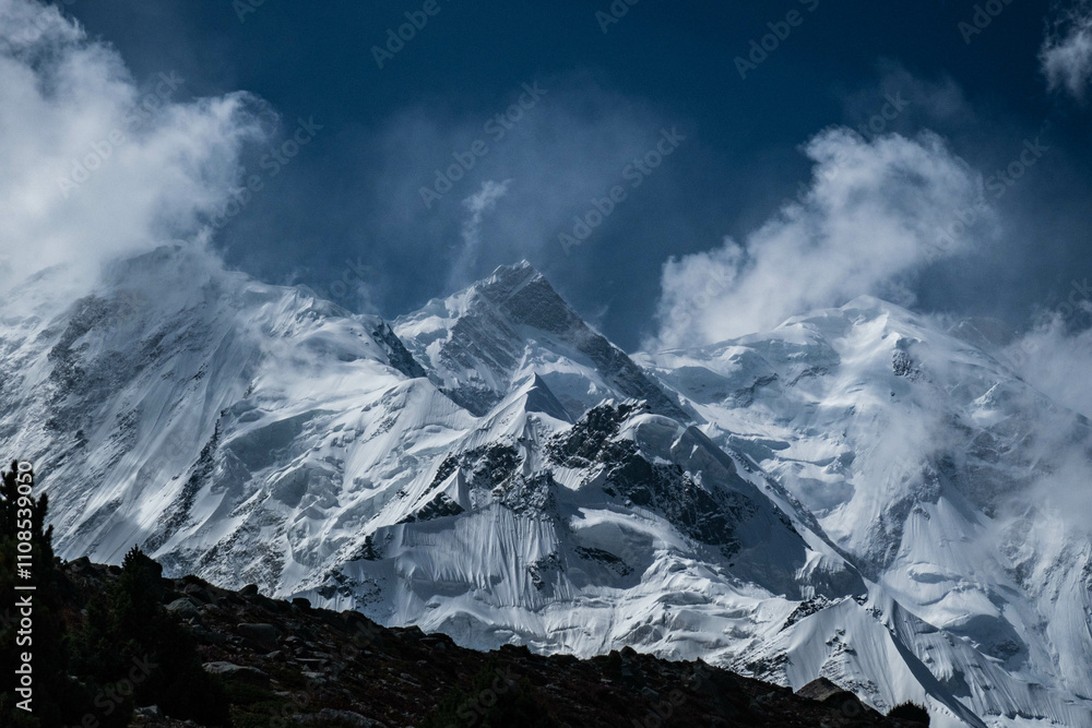 Obraz premium Incredible views of Rakaposhi and the Minapin Glacier from Rakaposhi Base Camp, Minapin, Nagar, Baltistan, Pakistan