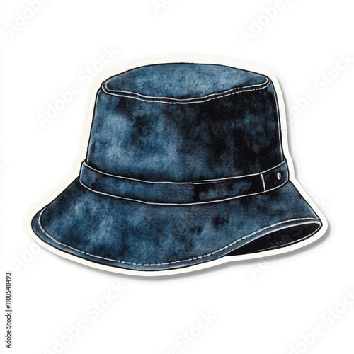 Vintage scrapbook style collage paper sticker cutout of a velvet bucket hat on white background.