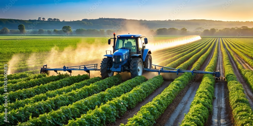 Sunrise Tractor Irrigation Aerial View of Lush Green Rows, Agriculture, Farming, Tractor Agriculture, Irrigation Sunrise Tractor Irrigation Aerial View of Lush Green Rows, Agriculture, Farming, Tractor Agriculture, Irrigation