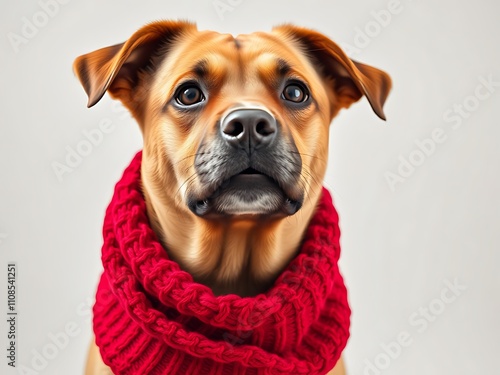 Cozy Dog in a Red Knit Scarf - Digital Painting AI Generated