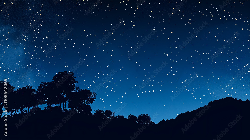 Fototapeta premium Star-Filled Night Sky: A star-filled night sky above a silhouetted landscape, showcasing the vastness and beauty of the cosmos.