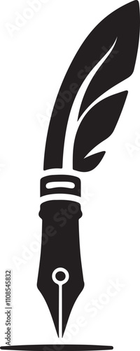 Stylized black ink pen with a wing design. Elegant Winged Quill Pen icon vector.