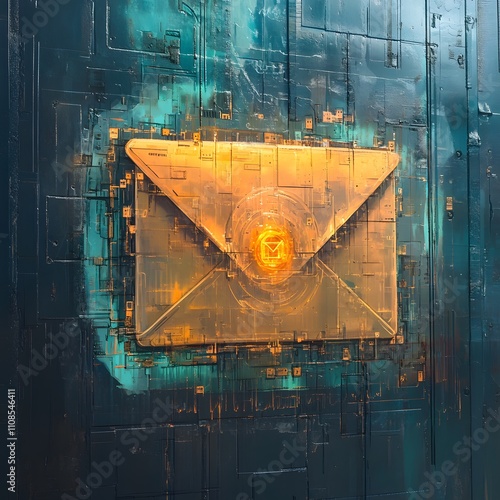 An artistic representation of an email enveloped in layers of digital encryption, symbolizing the secure transmission of sensitive information. photo