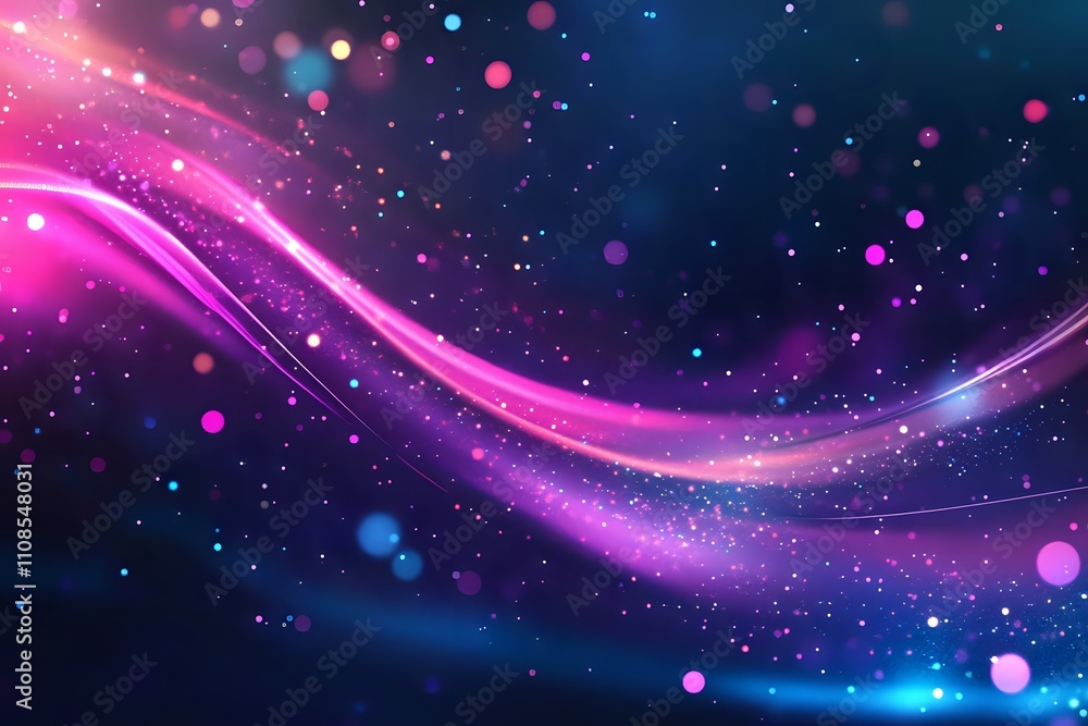 Obraz premium Abstract Cosmic Nebula Swirl: Pink and Blue Glowing Light Trails with Sparkling Stardust