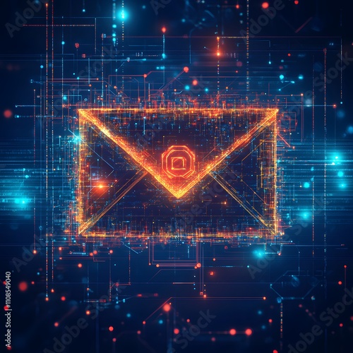 An email envelope wrapped in layers of digital encryption, symbolizing the secure transmission of sensitive information. photo