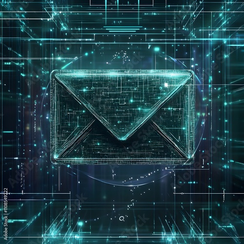 An email envelope wrapped in layers of digital encryption, symbolizing the secure transmission of sensitive information. photo