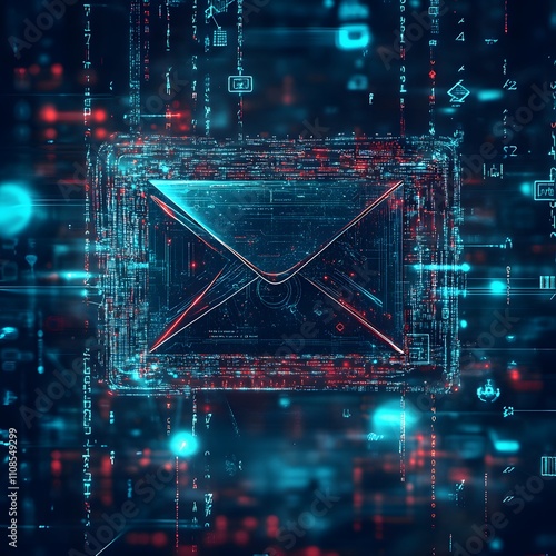 An email envelope wrapped in layers of digital encryption, symbolizing the secure transmission of sensitive information. photo