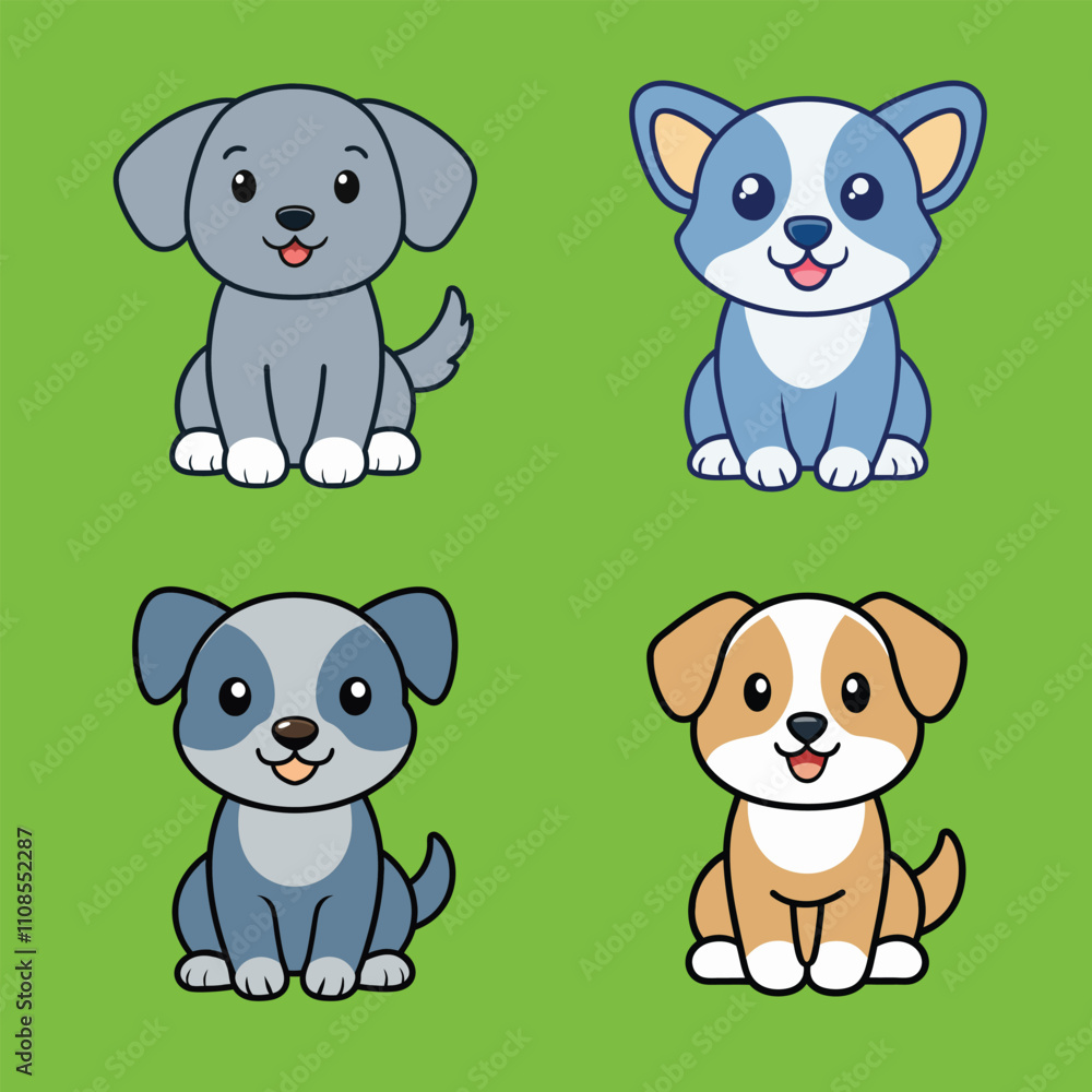 Fototapeta premium Adorable Set of Kromfohrlander Dogs Sitting Isolated Vector Illustrations