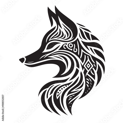 Fox silhouette in bohemian, boho, nature illustration. fox head art, vector illustration. Double exposure with fox and flowers, decorative concept. Poster, card or t-shirt design