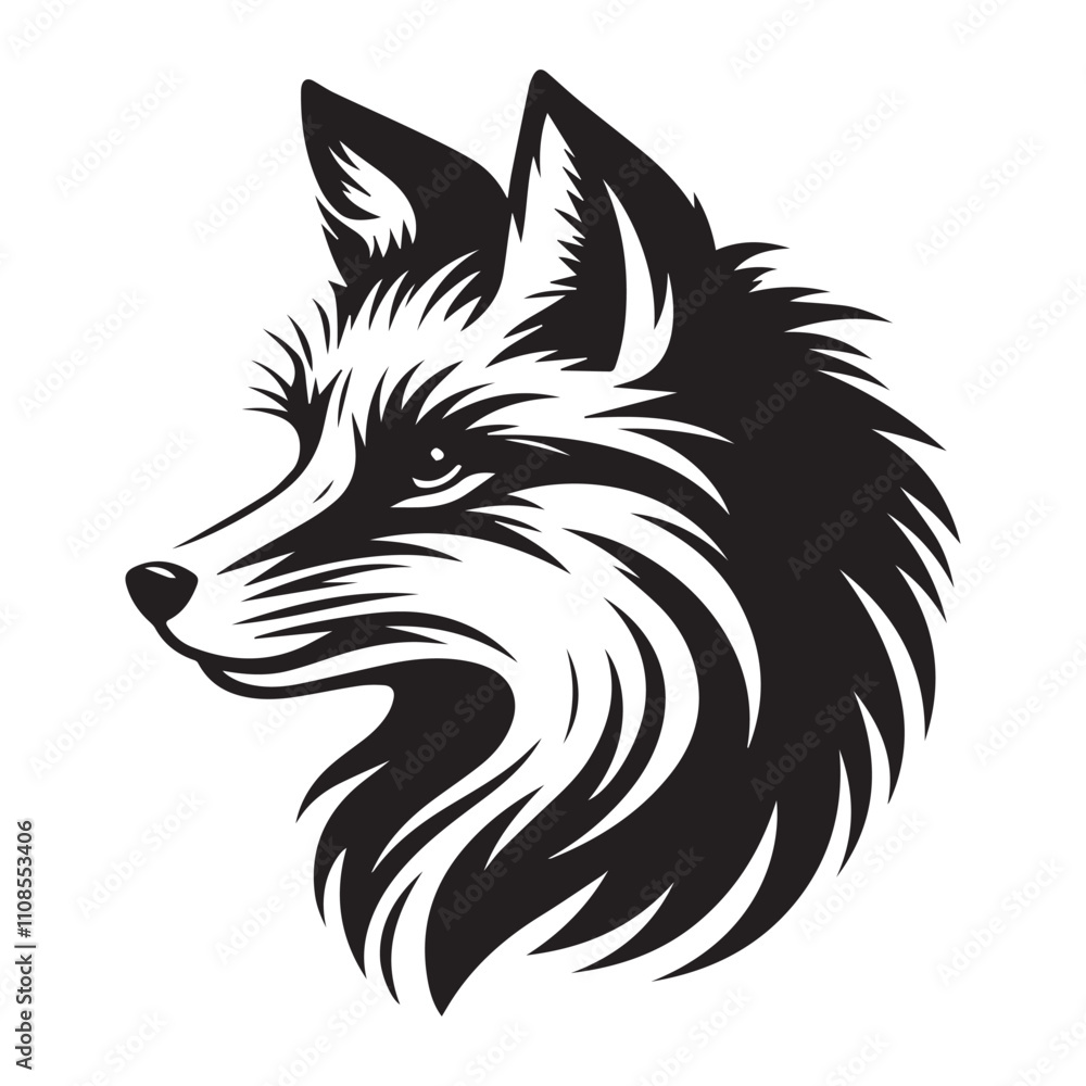 Obraz premium Fox head silhouette vector on white background. Fox aggressive wild mammal animal dangerous predator head vintage icon design vector illustration