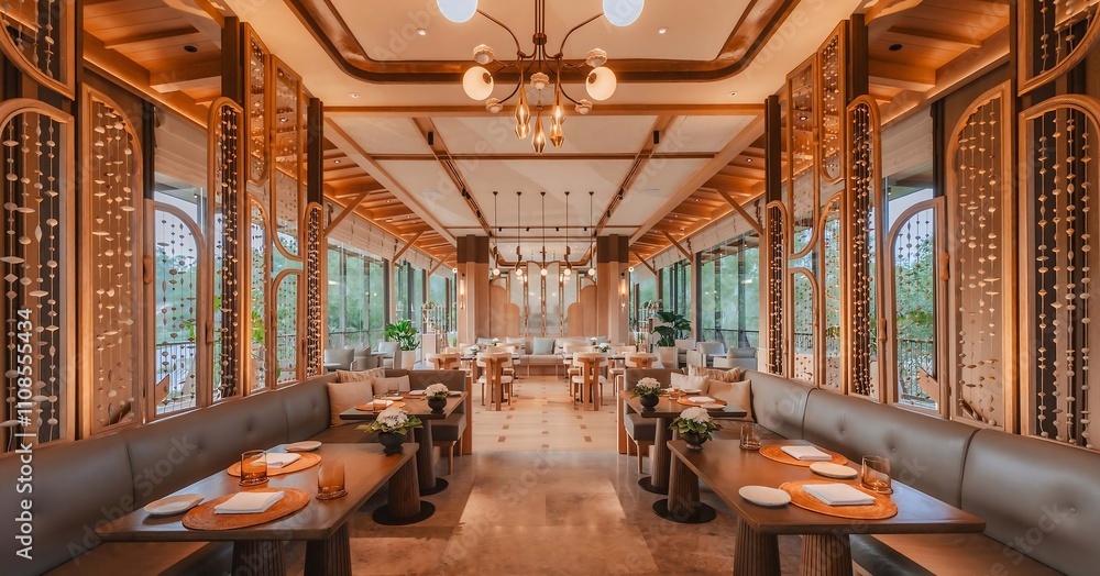 Fototapeta premium Elegant Dining Area with Natural Light and Modern Decor