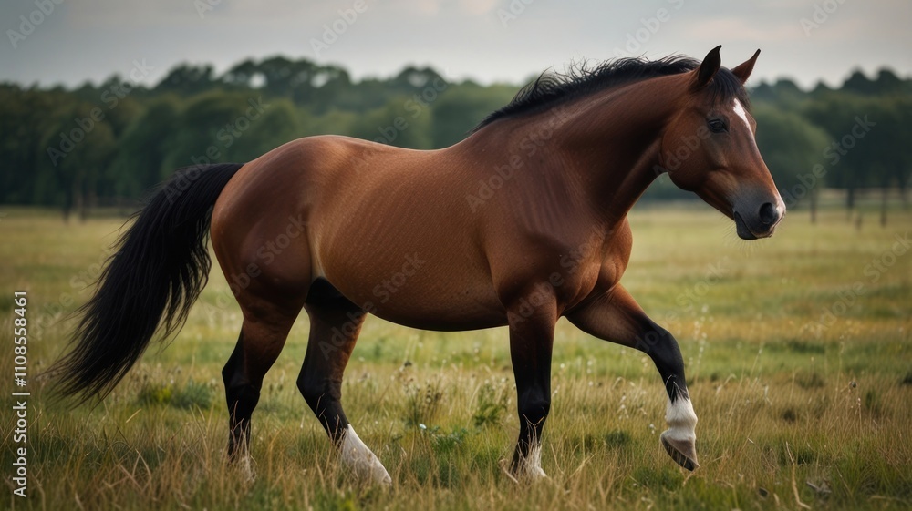 Obraz premium Lone Horse in Field