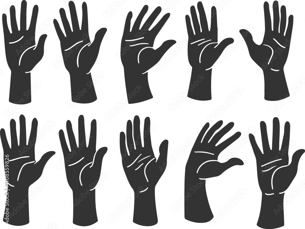 Obraz premium Set of hand gestures. Multiple hand gestures in various positions, vector illustration. Hand gestures vector