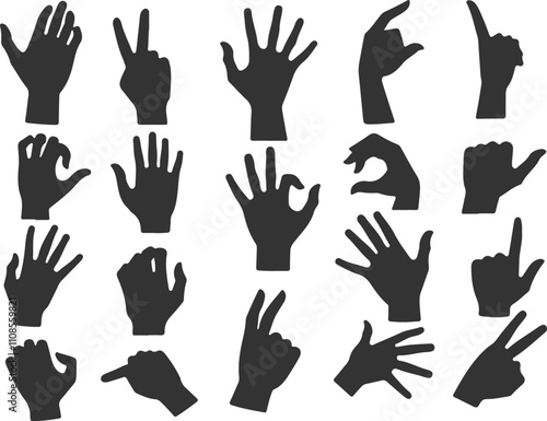 Set of hand gestures. Multiple hand gestures in various positions, vector illustration. Hand gestures vector