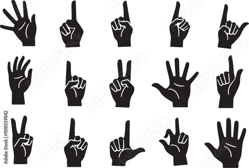 Set of hand gestures. Multiple hand gestures in various positions, vector illustration. Hand gestures vector