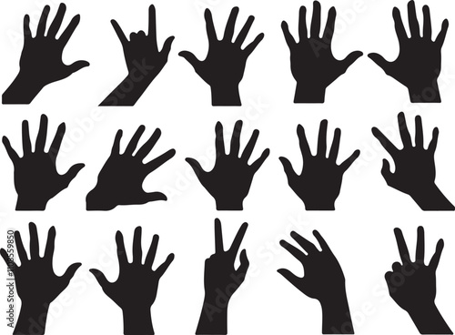 Set of hand gestures. Multiple hand gestures in various positions, vector illustration. Hand gestures vector