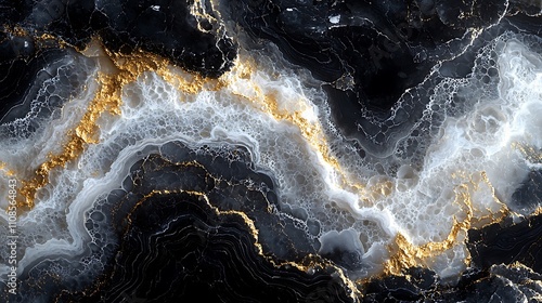 Close-up Macro Shot of Painted Stone Surfaces in Rich Textures Featuring Black, White, and Gold Patterns Reflecting Natural Beauty and Artistic Craftsmanship