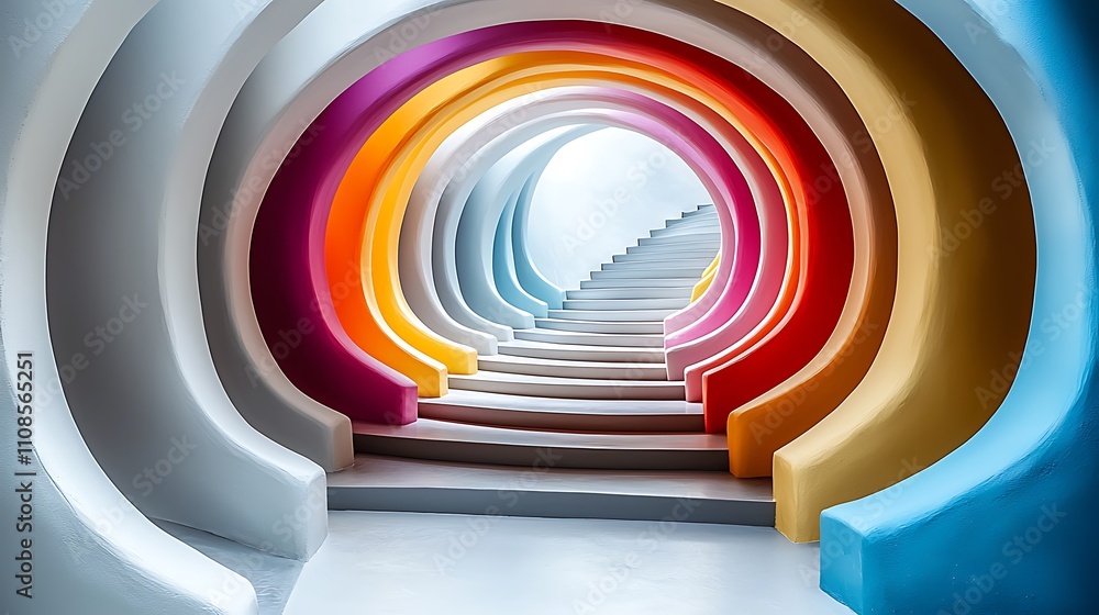 Obraz premium A Captivating Vision of Colorful Curved Swirls Leading Through a Hypnotic Passageway with Mesmerizing Patterns and Vibrant Hues