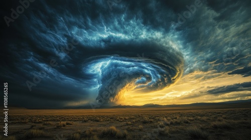 Dramatic Sunset Storm Over Desolate Plainscape photo