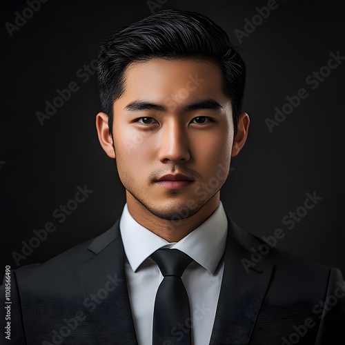 Portrait of a young Asian businessman in formal wear, exuding confidence and professionalism against an isolated background. photo