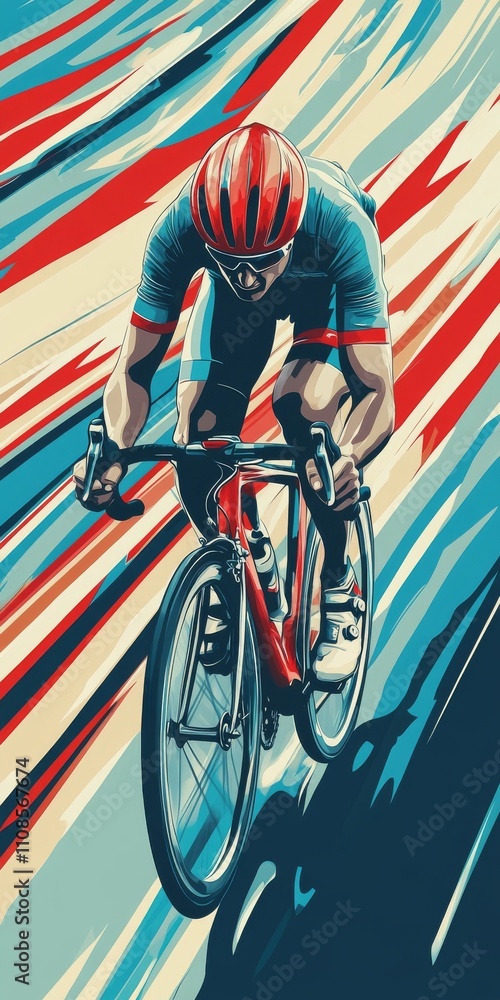 Fototapeta premium Eye-catching poster design of a cyclist riding at full speed, with a motivational quote about endurance.