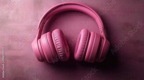 Stylish pink wireless headphones on a textured background photo