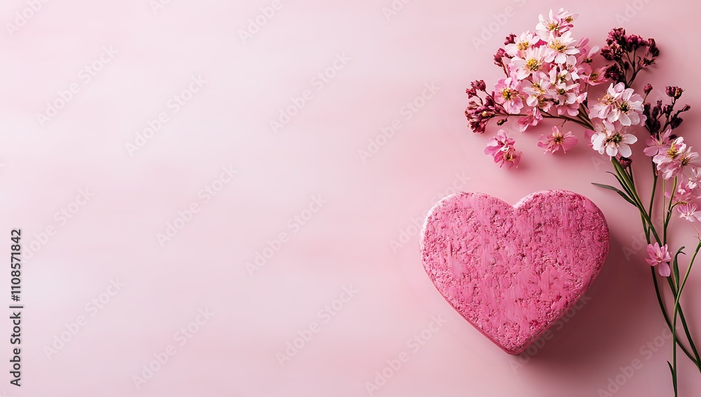 Romantic Pink Heart Shaped Gift with Delicate Flowers on a Pastel Background Perfect for Valentines Day or Anniversary Romantic Pink Heart Shaped Gift with Delicate Flowers on a Pastel Background Perfect for Valentines Day or Anniversary