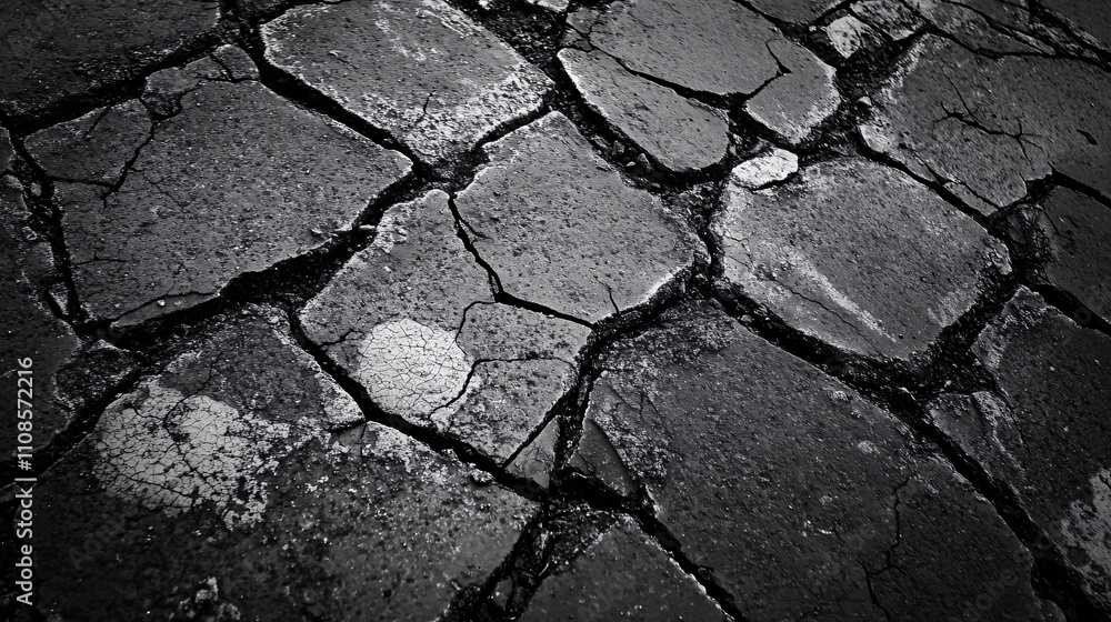 Obraz premium Close-up of a cracked asphalt road
