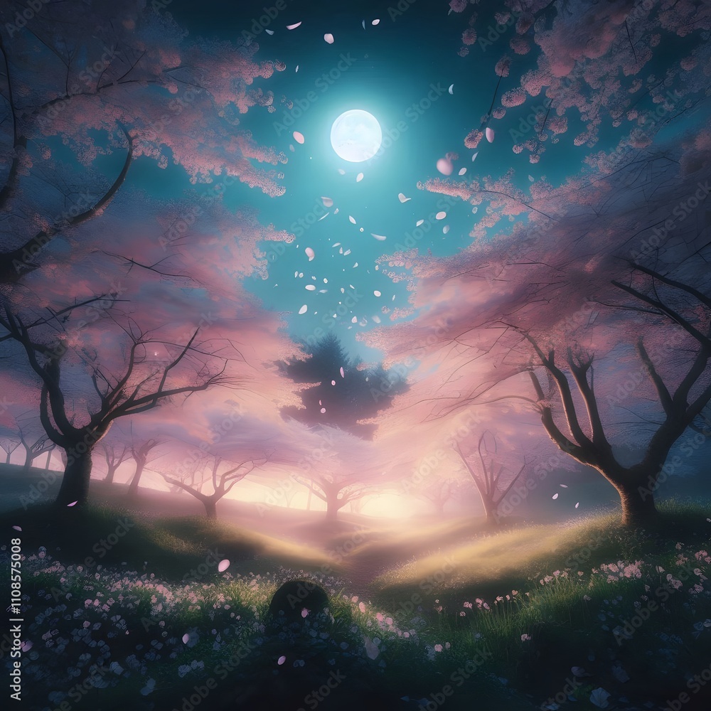 Fototapeta premium Ethereal Moonlit Blossom Reverie