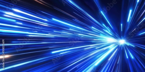 Futuristic representation of speed through blue light streaks.