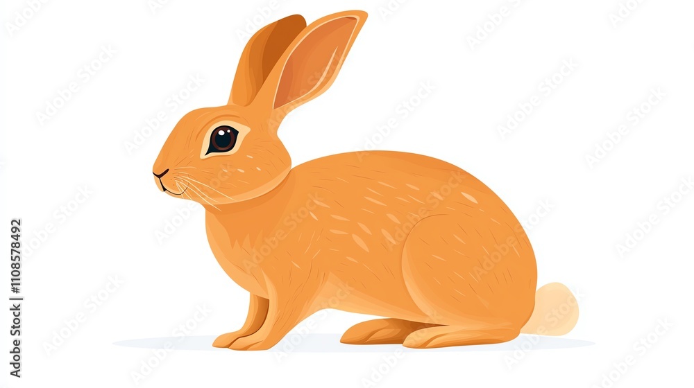 A cheerful, cartoon-style orange rabbit sits gracefully, showcasing its long ears and bright eyes against a plain background.