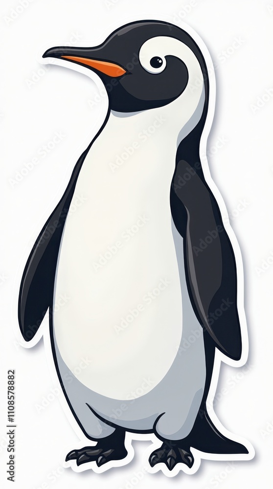 Fototapeta premium Cute Cartoon Penguin Sticker Design Created With Vibrant Colors on a Clean White Background. Generative AI
