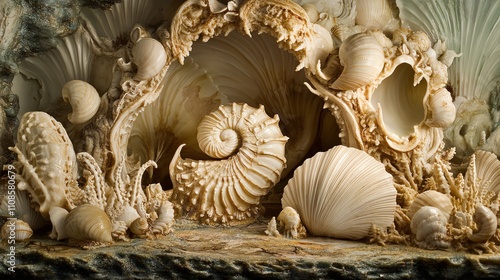 Exquisite collection of intricate seashells and marine life. photo