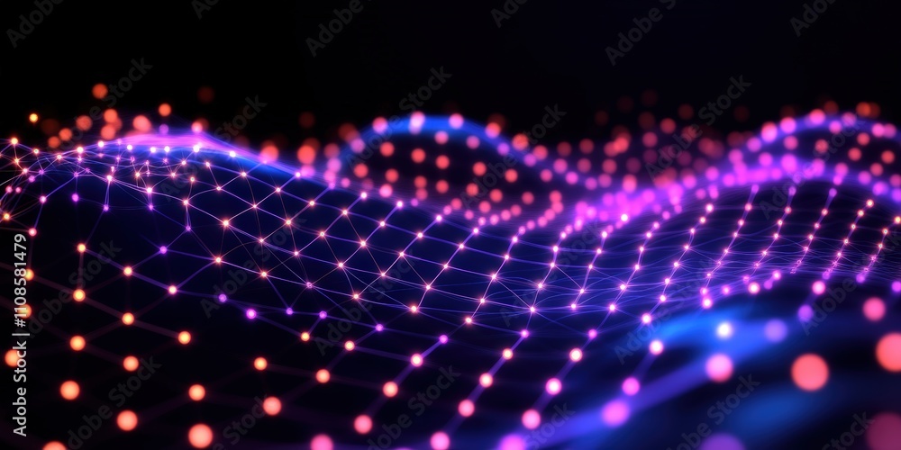 Fototapeta premium Abstract Digital Art Representation Featuring Hexagonal Patterns and Vibrant Colors in a Wave-like Structure for Modern Designs and Backgrounds