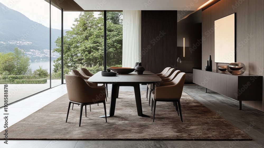 Fototapeta premium Stunning Modern Dining Room with Panoramic Views
